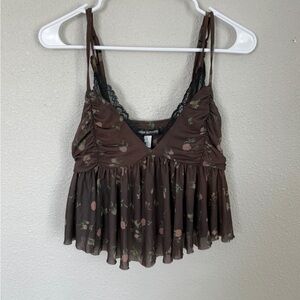 Urban Outfitters Brown Ruched Tie Front Camisole